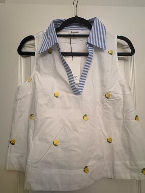 &merci White Embroidered Lemon Marsha Collared Top S